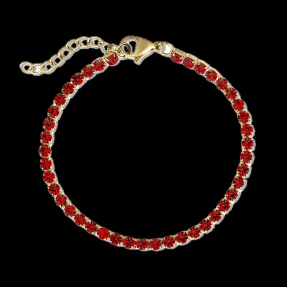 Red Garnet CZ 18K Gold Stainless Steel Tennis Bracelet January Birthstone - Picture 5 of 7